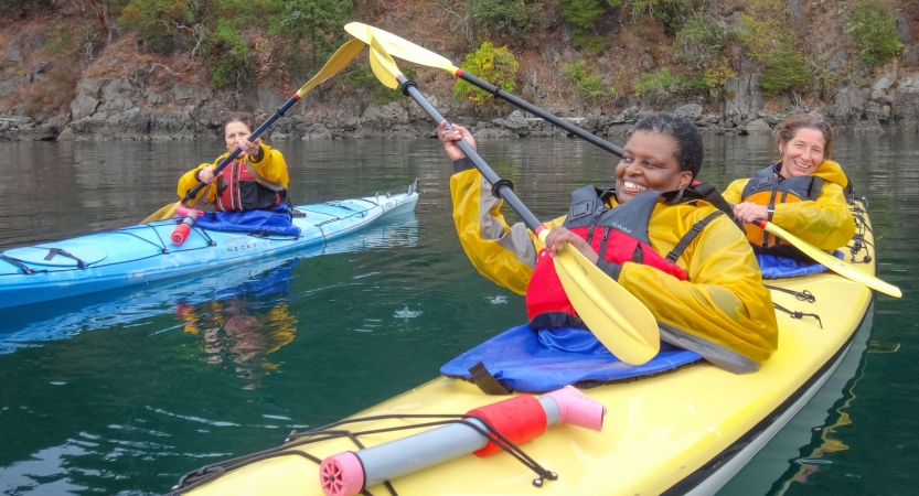 adults unplug on sea kayaking trip